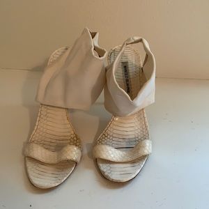 Manolo Blahnik white snakeskin cuff ankle sandal